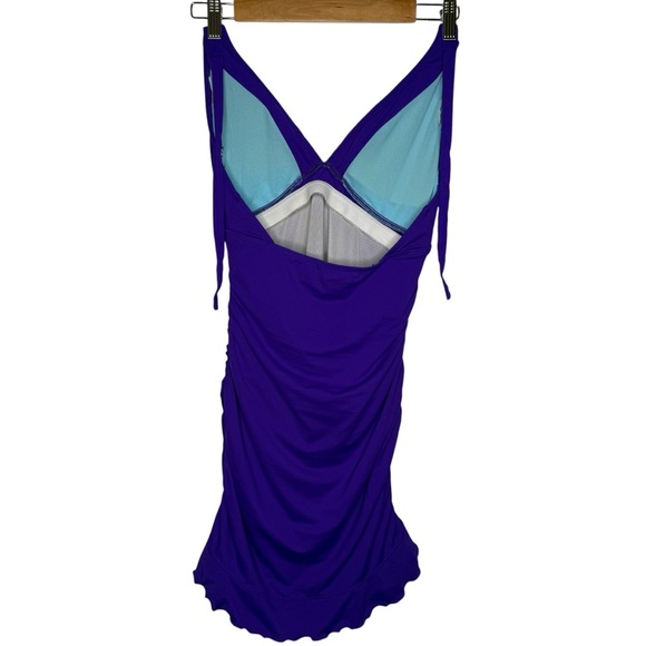 Athleta Shirrendipity Halter Swim Dress 1 Piece Swimsuit Ruched Purple Sz S 4-6 - Picture 8 of 16